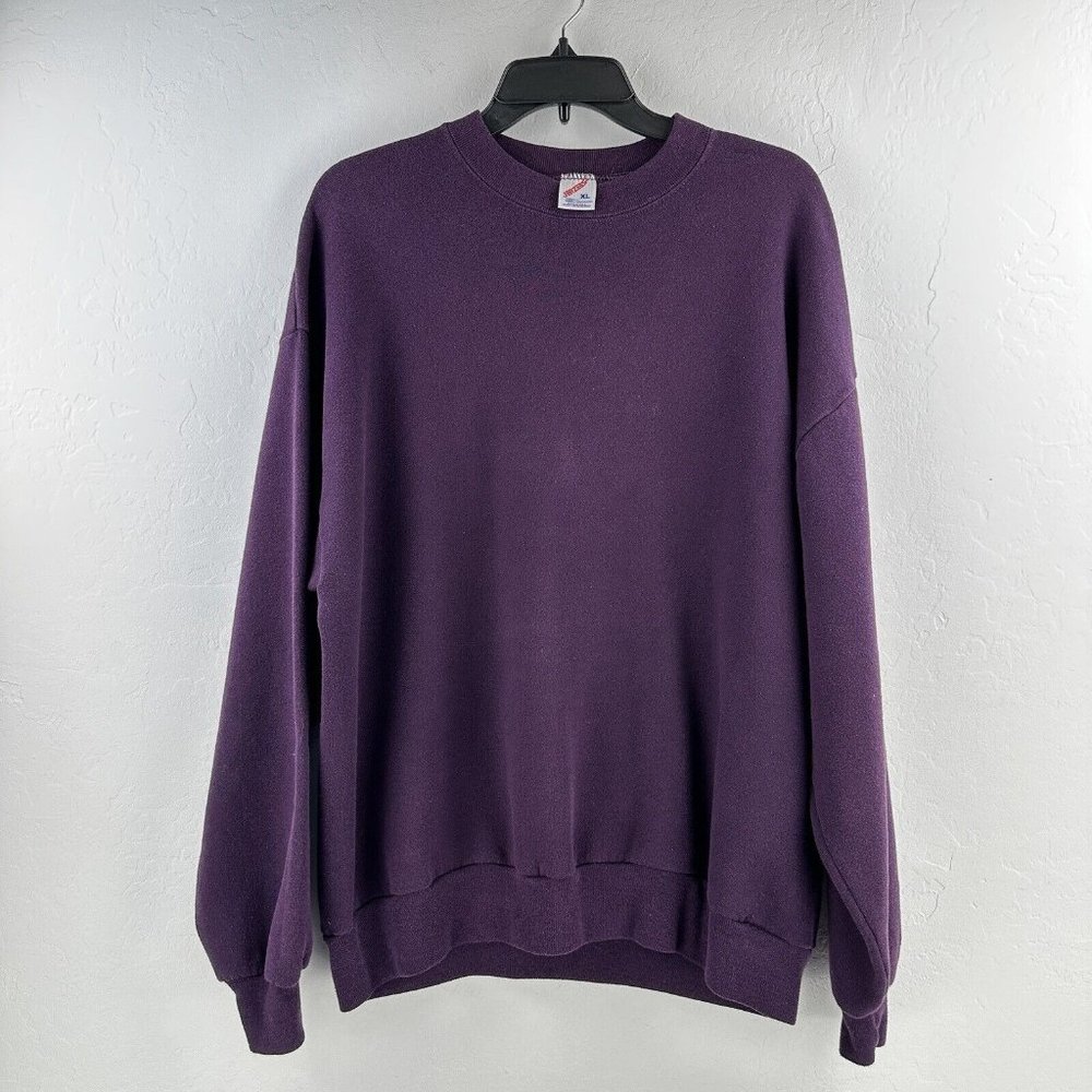 Vintage Jerzees Sweatshirt Adult XL Blank 90s Crewneck Fleece MADE IN USA Purple